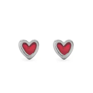 Red Enameled Heart Post Earrings