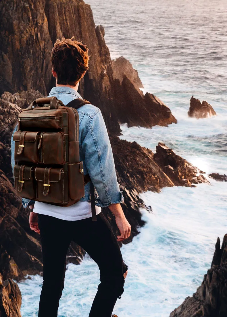 Retro Roomy Leather Travel Backpack P-8027