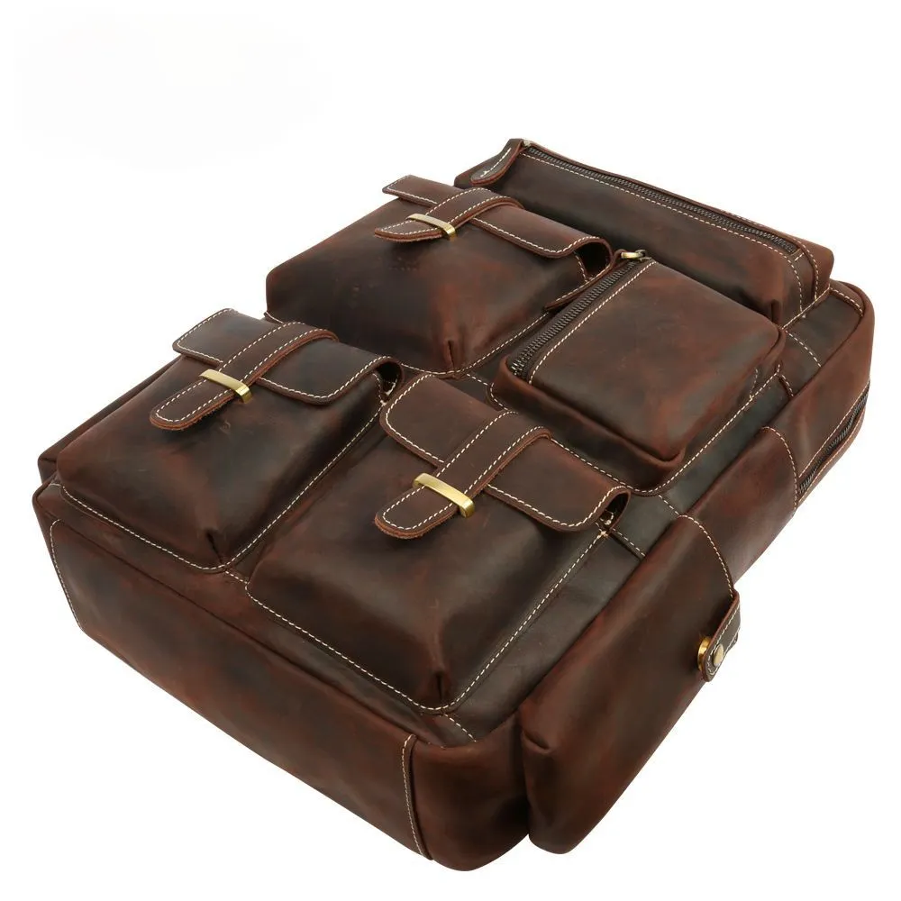 Retro Roomy Leather Travel Backpack P-8027