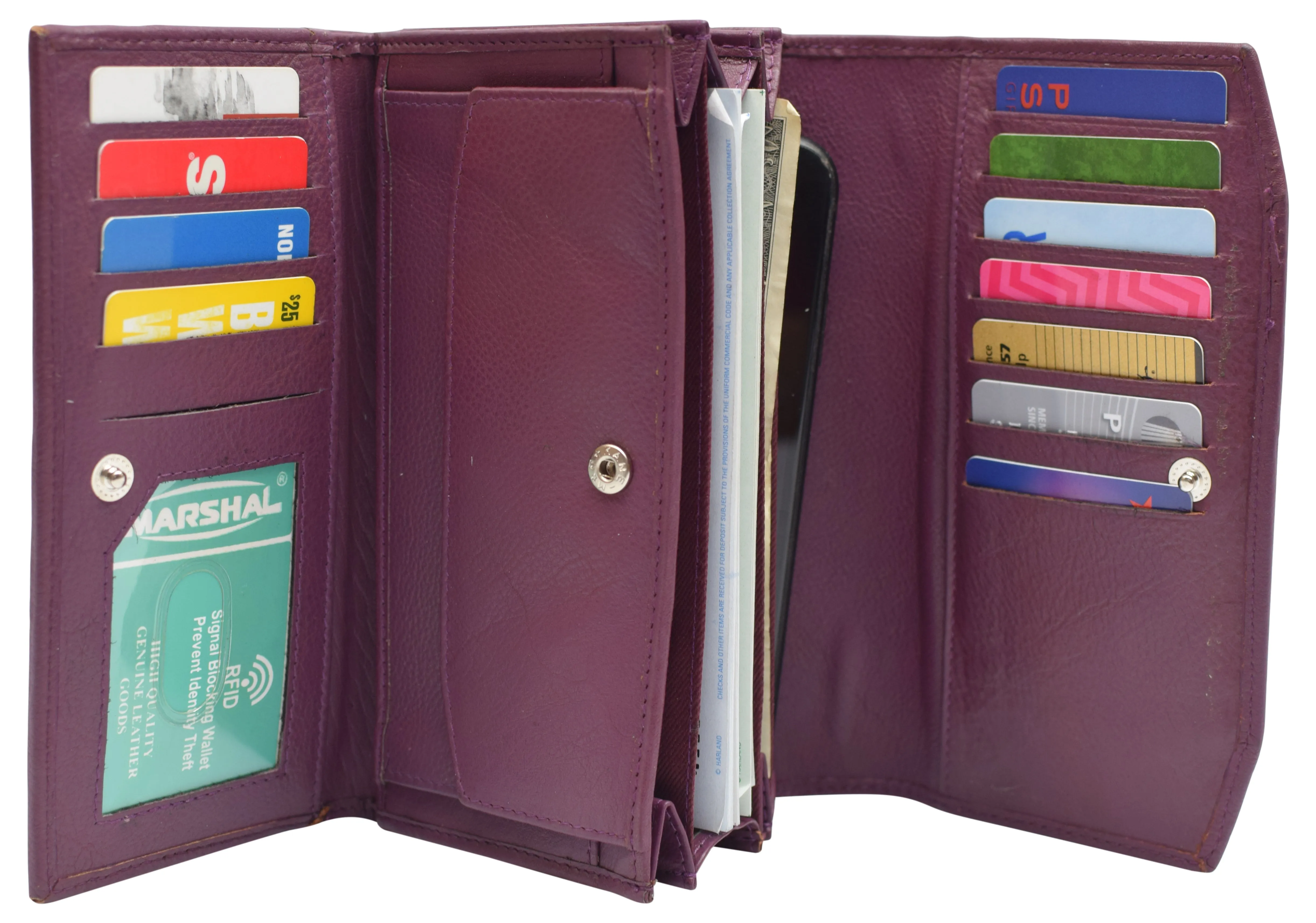 RFIDCN3547 Womens Genuine Leather Wallets RFID Blocking Accordion Trifold Card Holder Ladies Phone Clutch