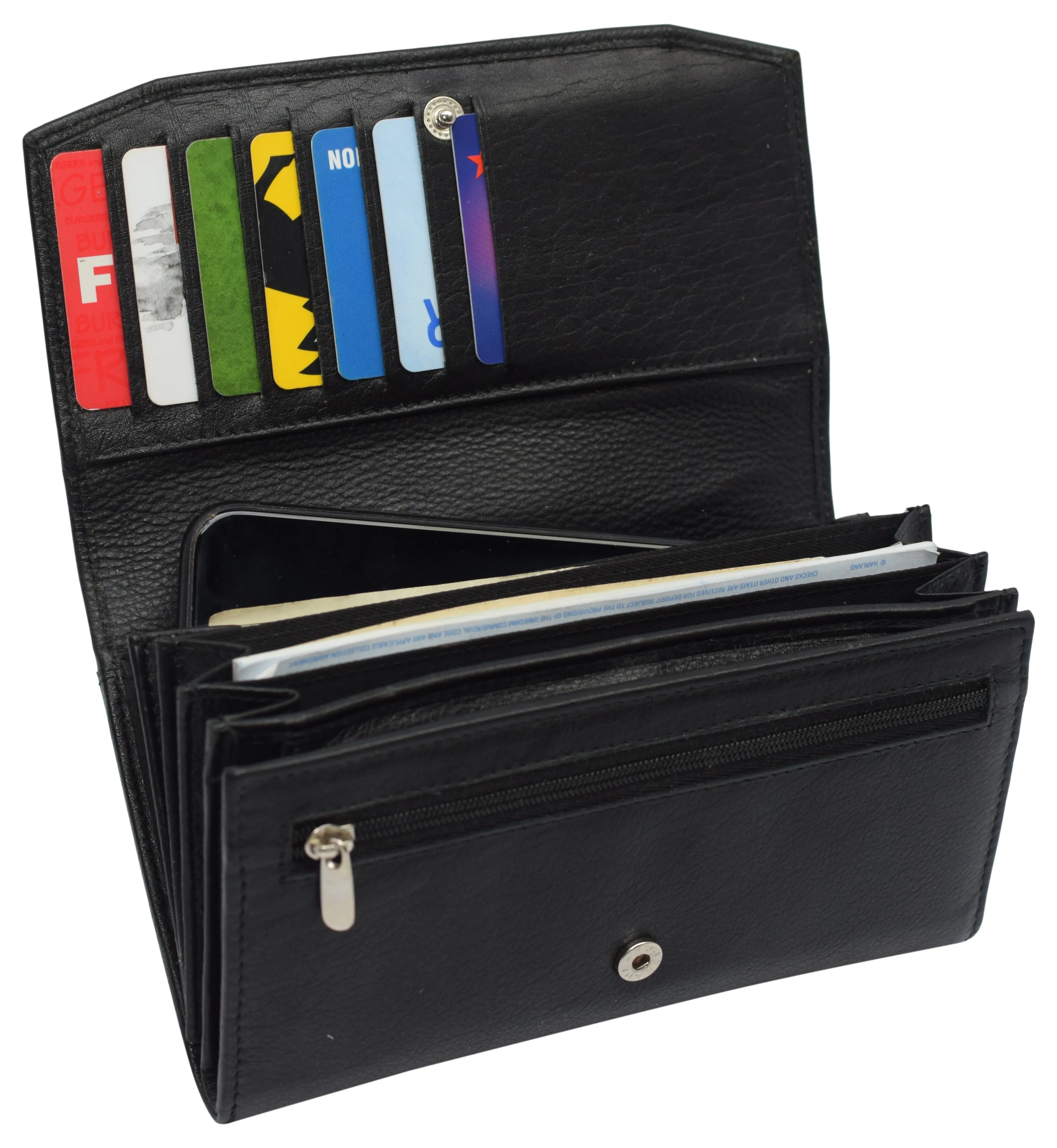 RFIDCN3547 Womens Genuine Leather Wallets RFID Blocking Accordion Trifold Card Holder Ladies Phone Clutch