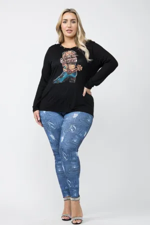 Rodeo Round-Up Western Style Long Sleeve Top and Eye Let Trim