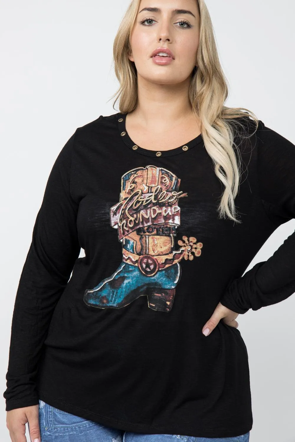 Rodeo Round-Up Western Style Long Sleeve Top and Eye Let Trim