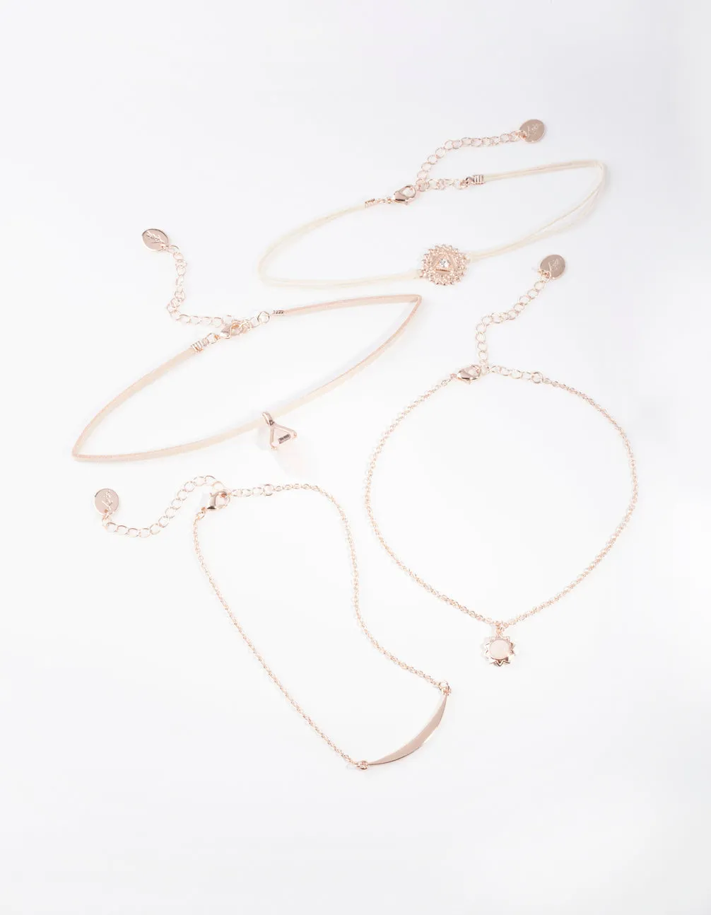 Rose Gold Rose Quartz Chain Choker 4-Pack