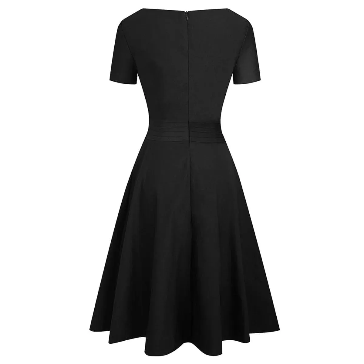 Round Neck Short Sleeve Lace-Embroidered Mini Dress Black