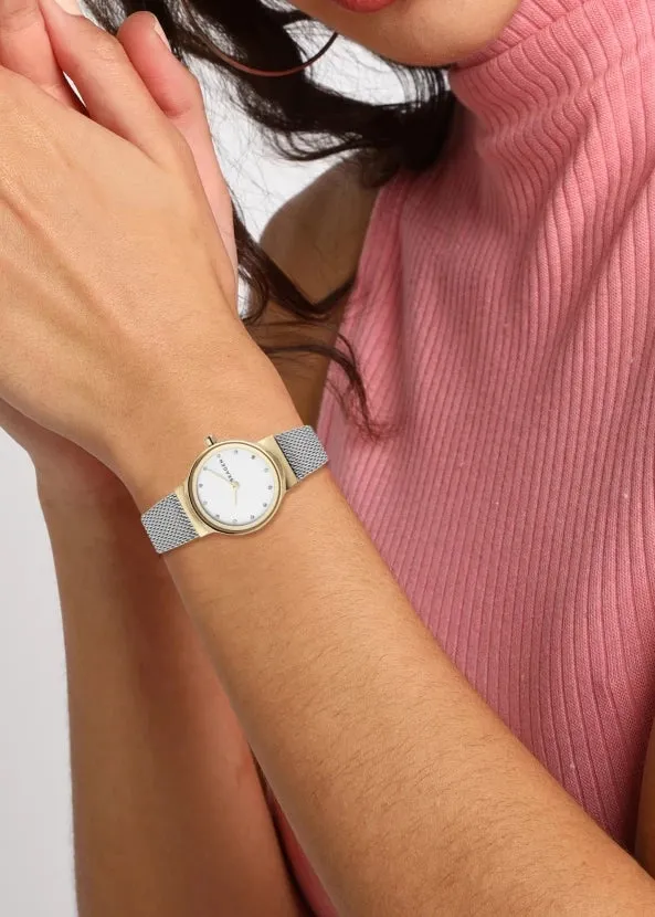 SKAGEN FREJA LILLE WHITE/SILVER DIAL TWO TONE MESH BRACELET SKW2666