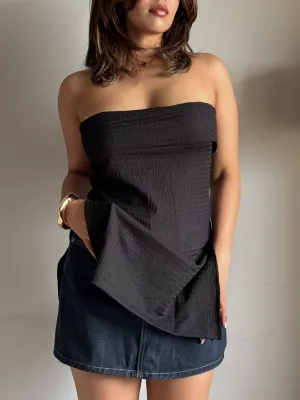Sleek Split Hemline Slit Bandeau Top