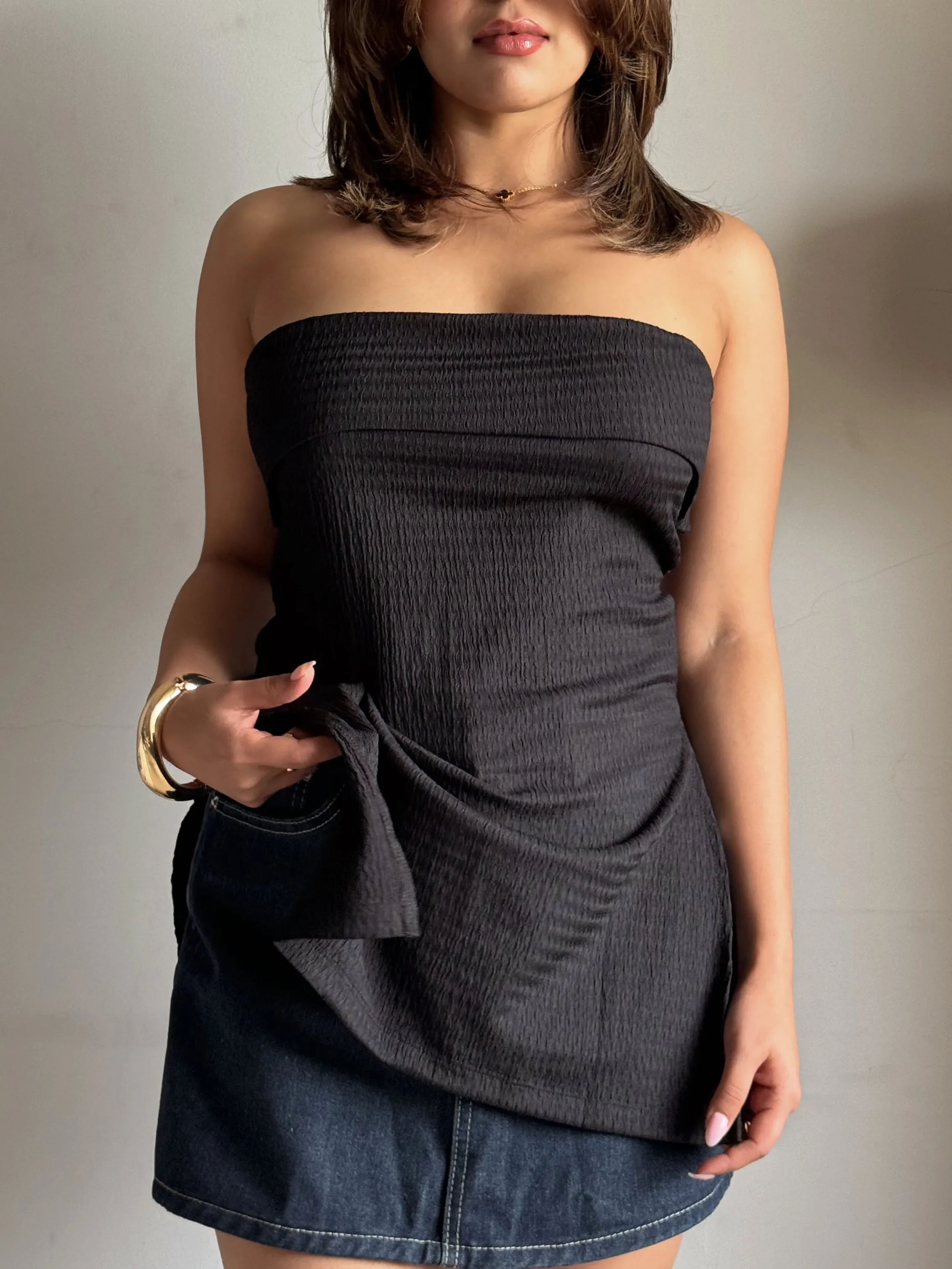 Sleek Split Hemline Slit Bandeau Top