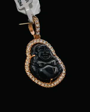 Small Black Buddhas Pendant 14K Yellow Gold With Diamond / 8.5gr