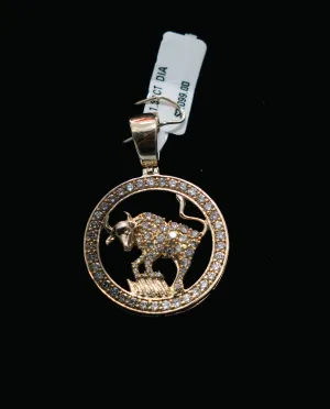 Small Taurus Sign Pendant 10K Yellow Gold With Diamond / 1.33Ct Dia / 4.8gr