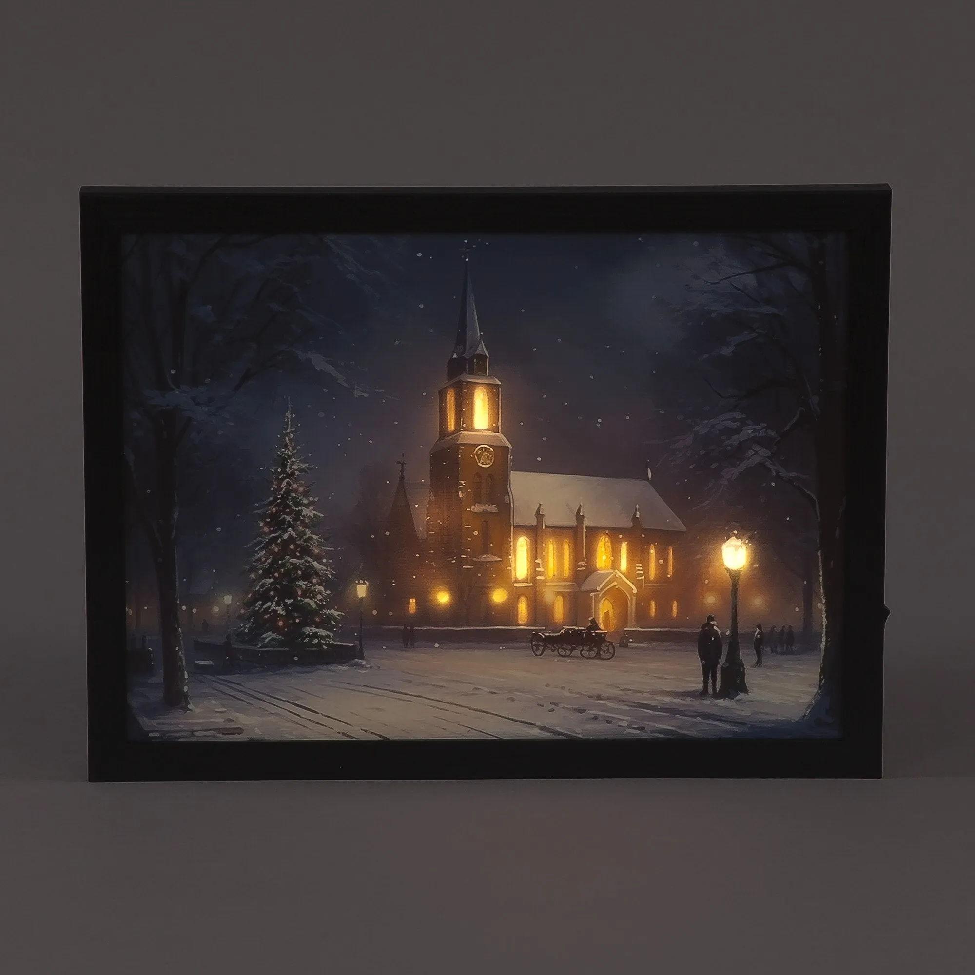 SnowTime 40cm Battery Operated Framed Winter Church LED Canvas