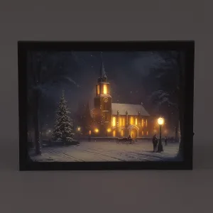 SnowTime 40cm Battery Operated Framed Winter Church LED Canvas
