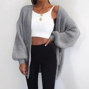 Solid Color Knitted Sweater Cardigan