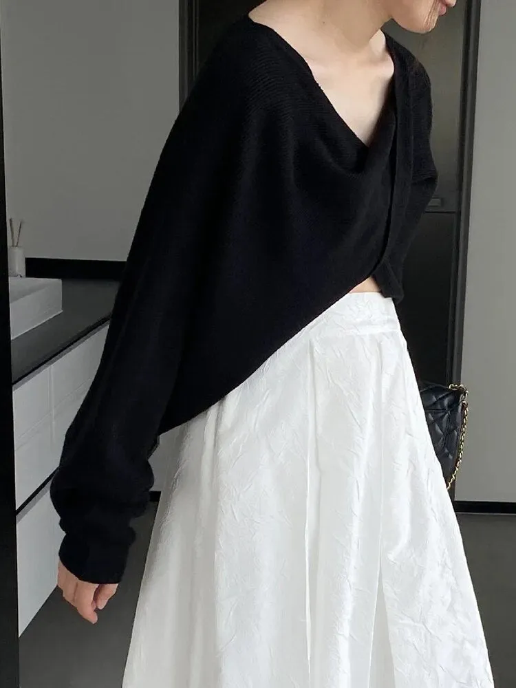 Solid Crisscross Knitting Sweaters For Women V Neck Batwing Sleeve Loose Pullover Sweater Female Fashion Clothes