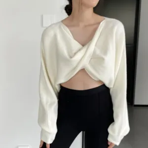Solid Crisscross Knitting Sweaters For Women V Neck Batwing Sleeve Loose Pullover Sweater Female Fashion Clothes