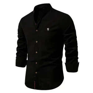Spring Cotton Social Shirt Men Solid Color High Quality Long Sleeve Shirt for Men Lapel Casual Social Men's Shirts v1