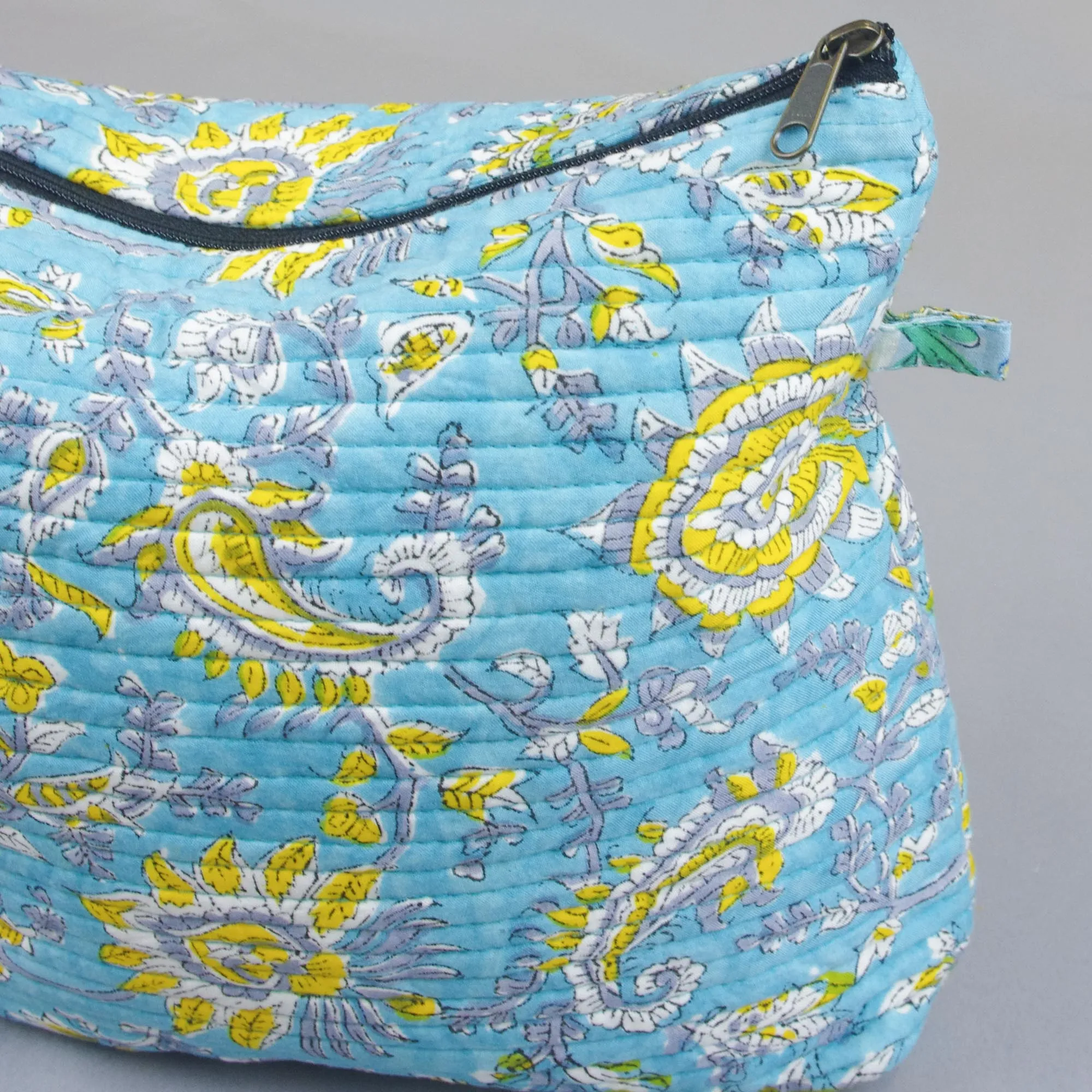 Square Shape Quilted Toiletry Bag - Blue Yellow Paisley