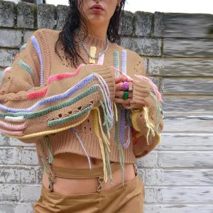 Streetwear Loose Sweater For Women Round Neck Long Sleeve Patchwork Tassels Pullover Female Clothing Fashion