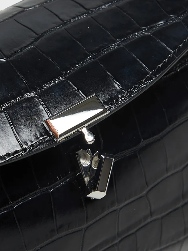 T-Lock Clutch in Black Croco