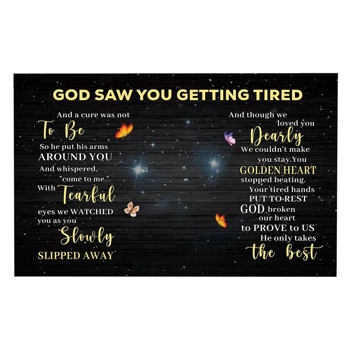 Teesdily | Family Member Remembrance Custom Poster With Photo God Saw You Getting Tired Canvas Art Memorial Funeral Poem Canvas For Loss Of Loved One