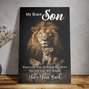 Teesdily | Jesus Lion Poster For Dad, My Brave Son When Life Tries To Knock You Down, Lion Jesus Poster, Son Gift From Dad