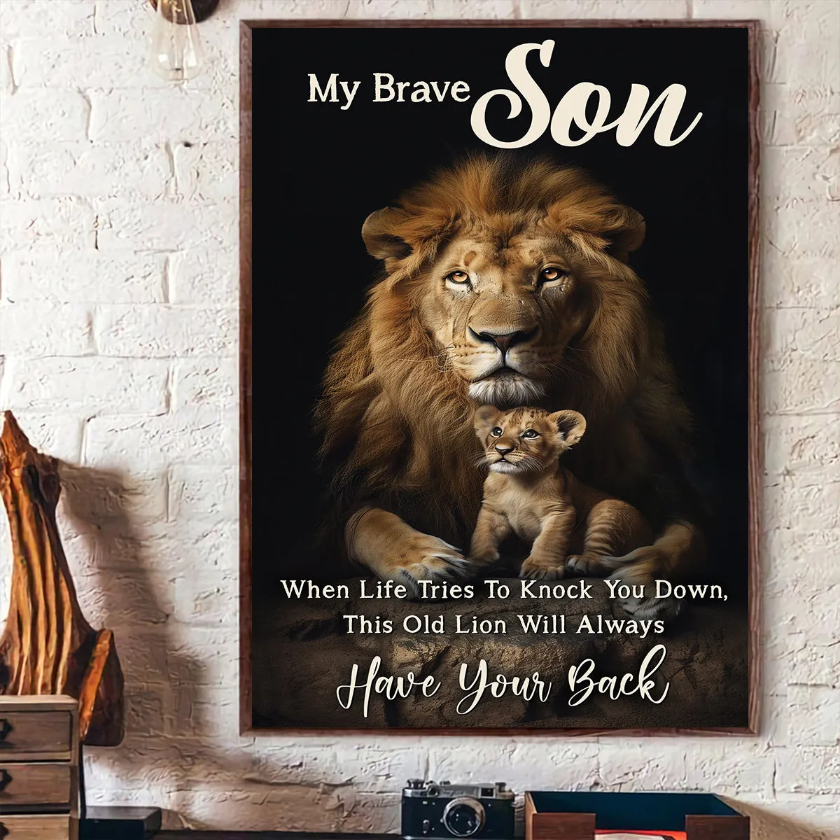 Teesdily | Jesus Lion Poster For Dad, My Brave Son When Life Tries To Knock You Down, Lion Jesus Poster, Son Gift From Dad
