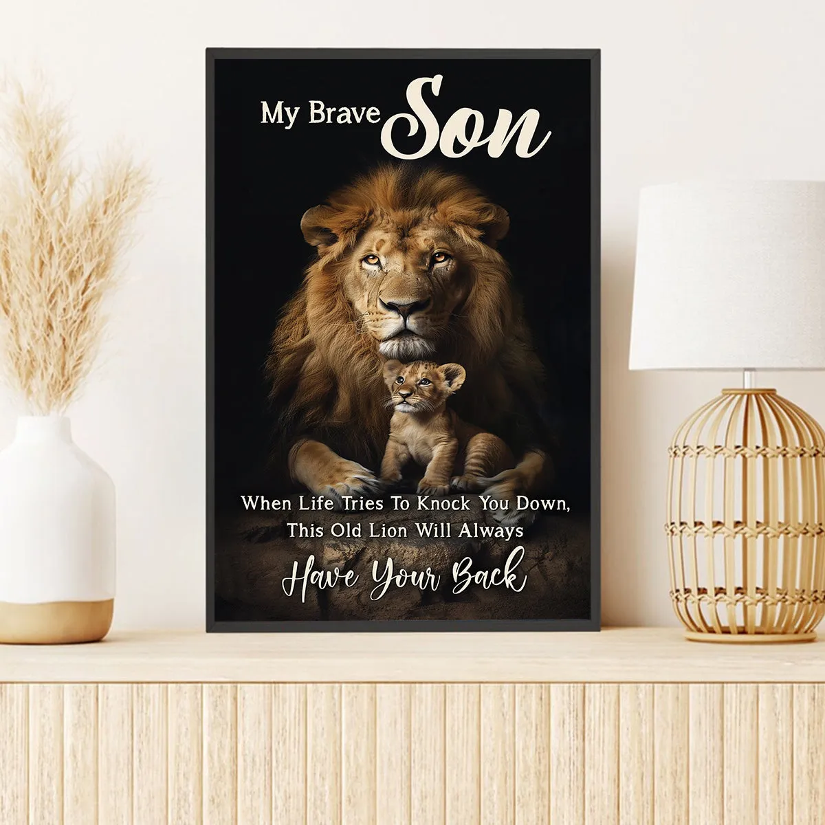 Teesdily | Jesus Lion Poster For Dad, My Brave Son When Life Tries To Knock You Down, Lion Jesus Poster, Son Gift From Dad