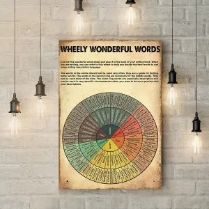 Teesdily | Wheely Wonderful Words Vintage Vertical Poster Wheel Of Emotions Art Print Feelings Wheel Chart Therapy Wall Art Canvas Mental Heath
