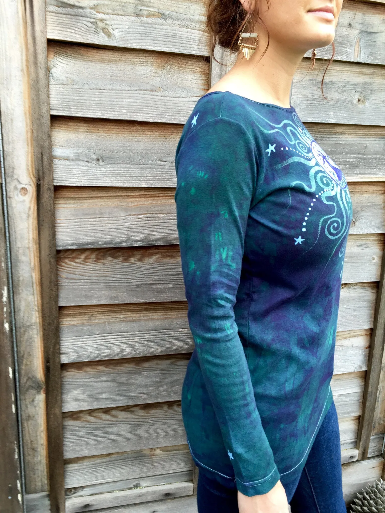 Tree Of Life in Teal and Purple Long Sleeve Batik Top