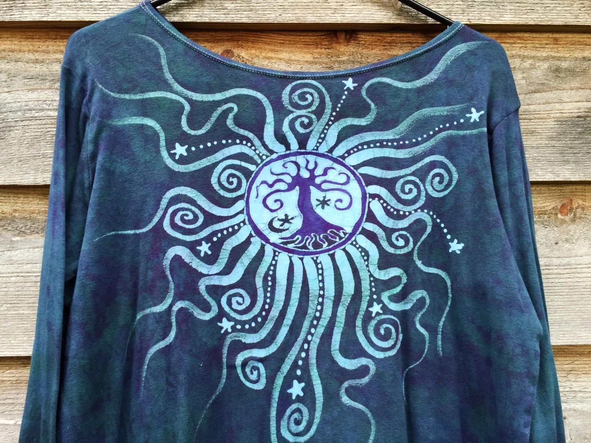 Tree Of Life in Teal and Purple Long Sleeve Batik Top