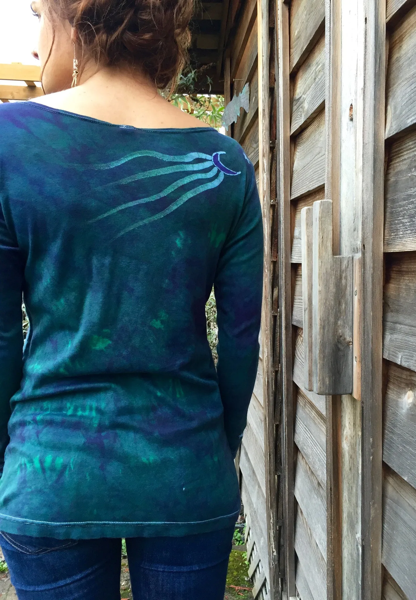 Tree Of Life in Teal and Purple Long Sleeve Batik Top