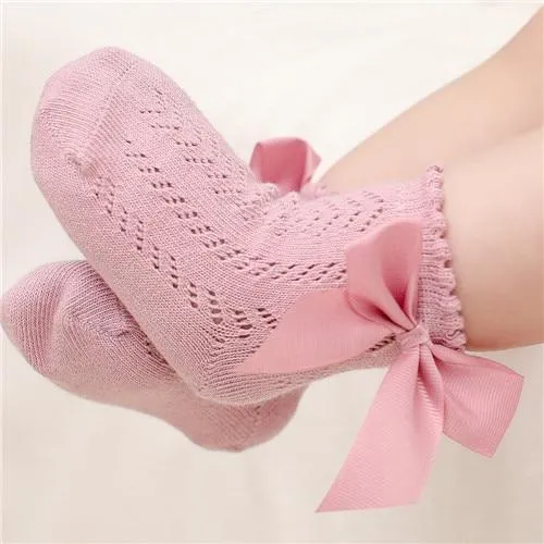 Trendy Baby Girls Bow Design Thin Socks