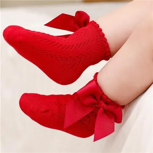 Trendy Baby Girls Bow Design Thin Socks