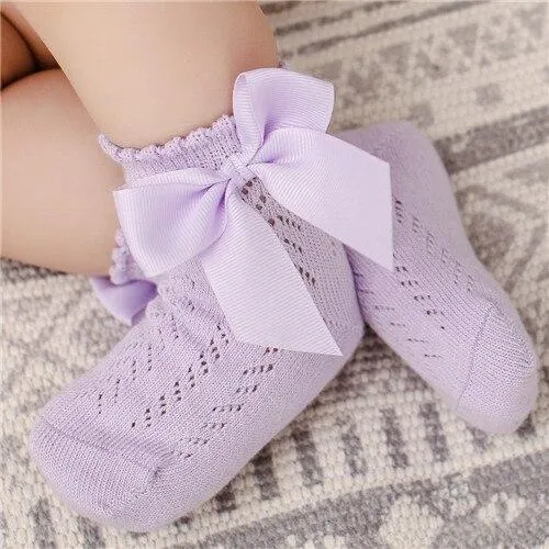 Trendy Baby Girls Bow Design Thin Socks