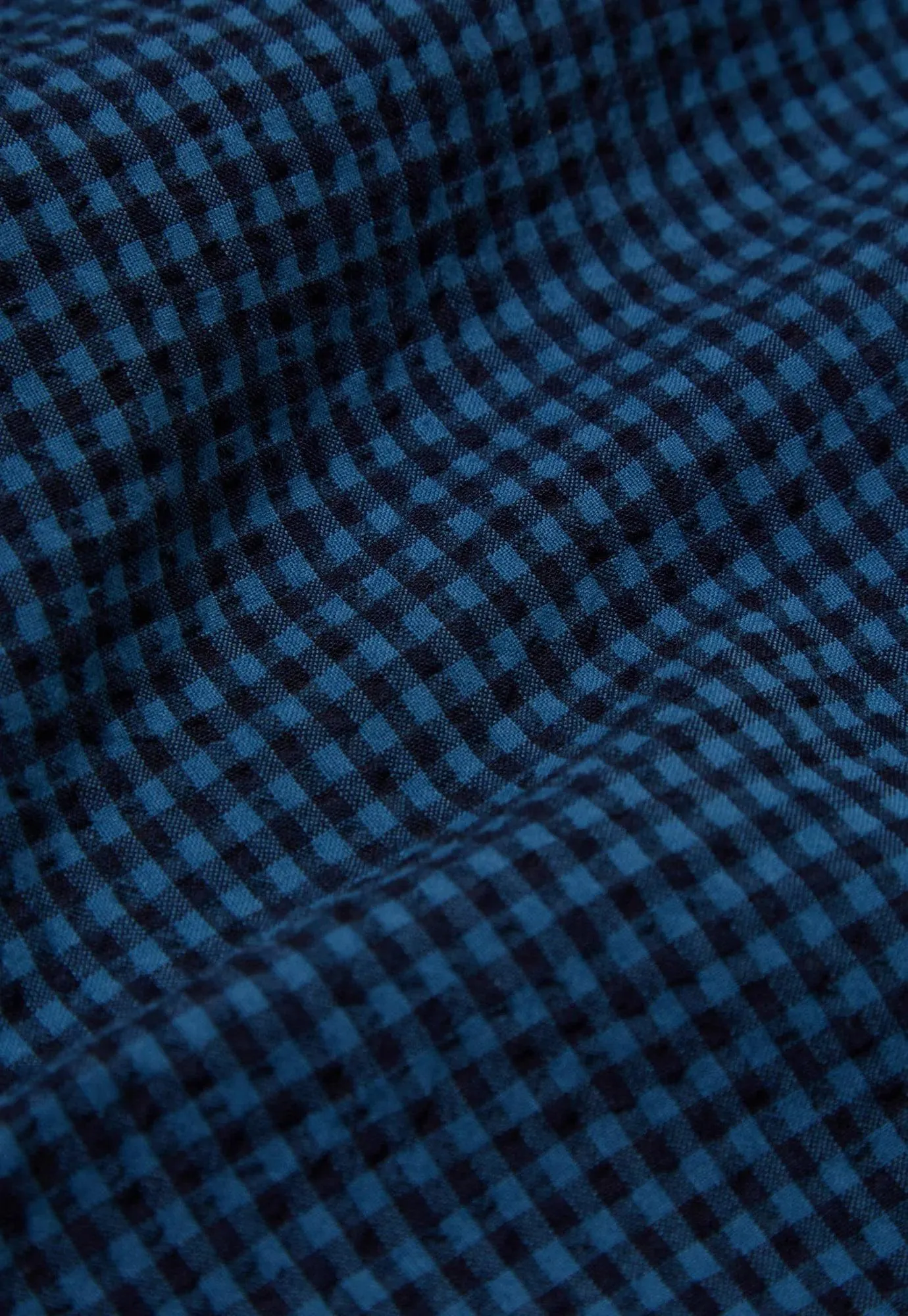 Universal Works - Western Garage Shirt In Navy Gingham Seersucker