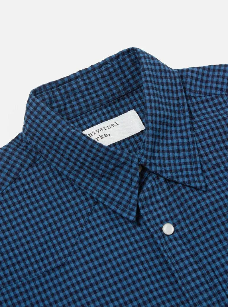Universal Works - Western Garage Shirt In Navy Gingham Seersucker