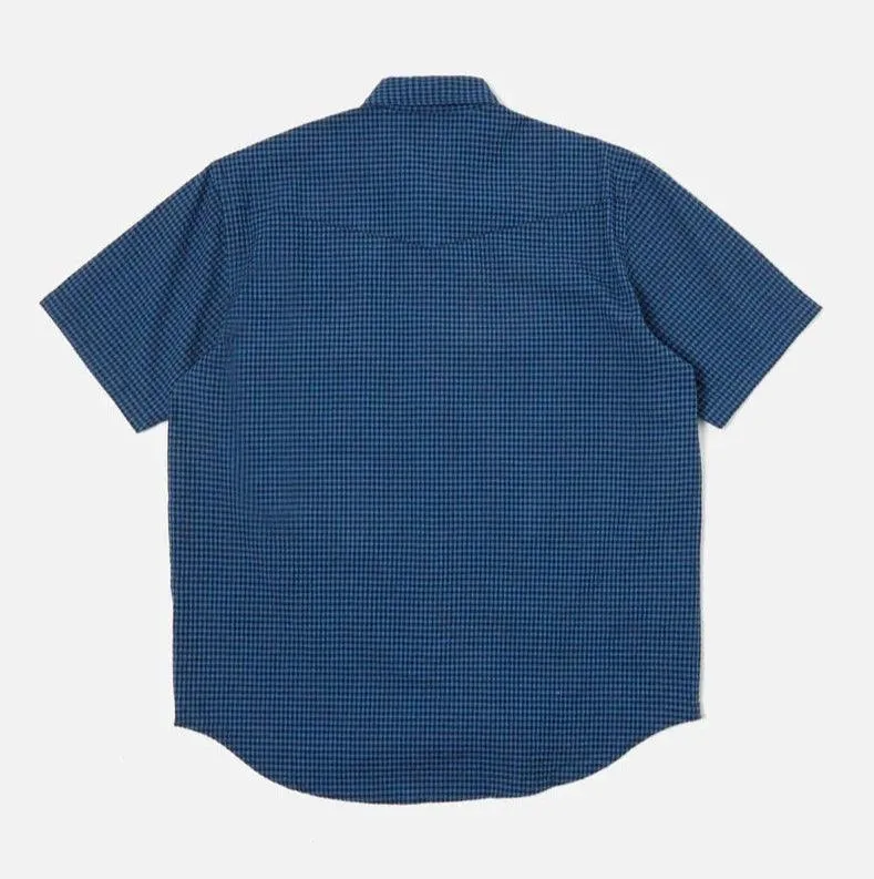 Universal Works - Western Garage Shirt In Navy Gingham Seersucker
