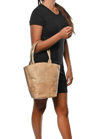 Vegan Leaf Leather Tote Beige