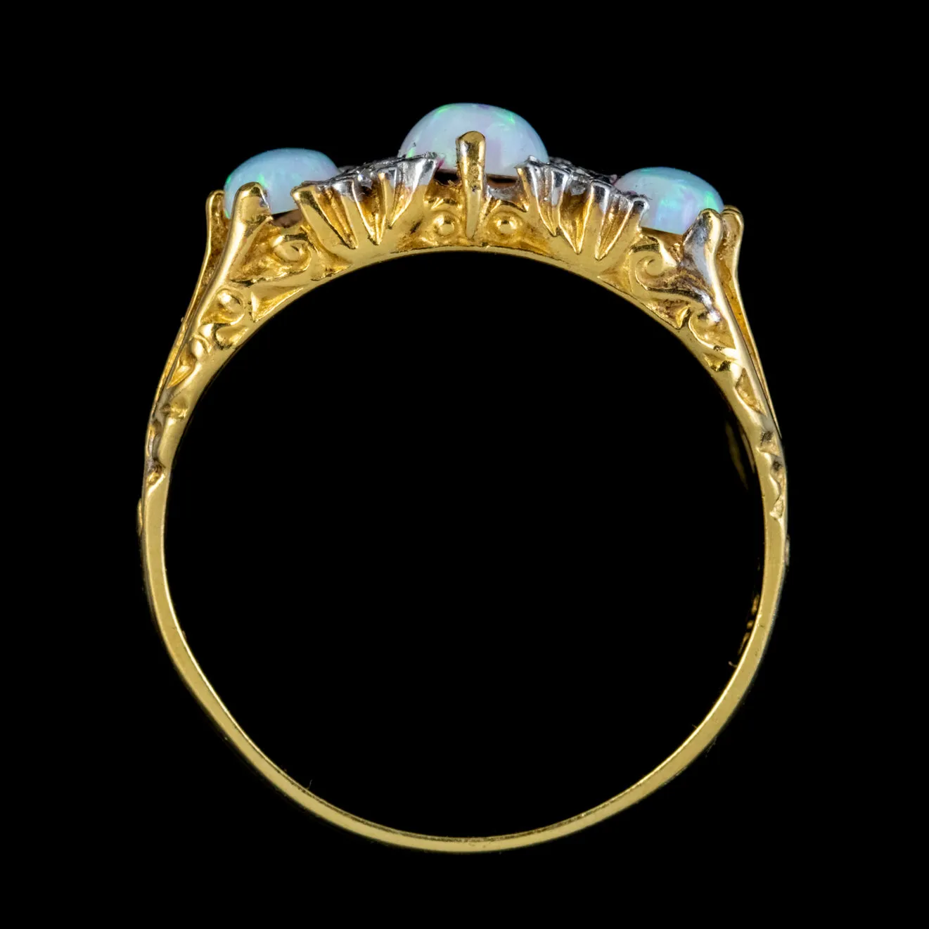 Victorian Style Opal Trilogy Ring 18ct Gold On Silver