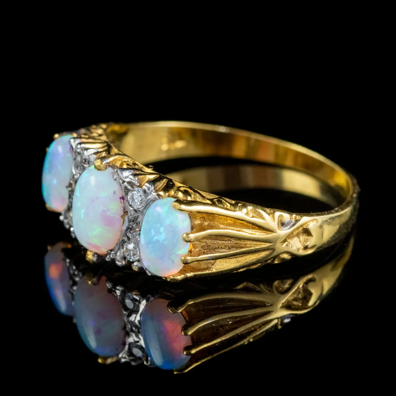 Victorian Style Opal Trilogy Ring 18ct Gold On Silver