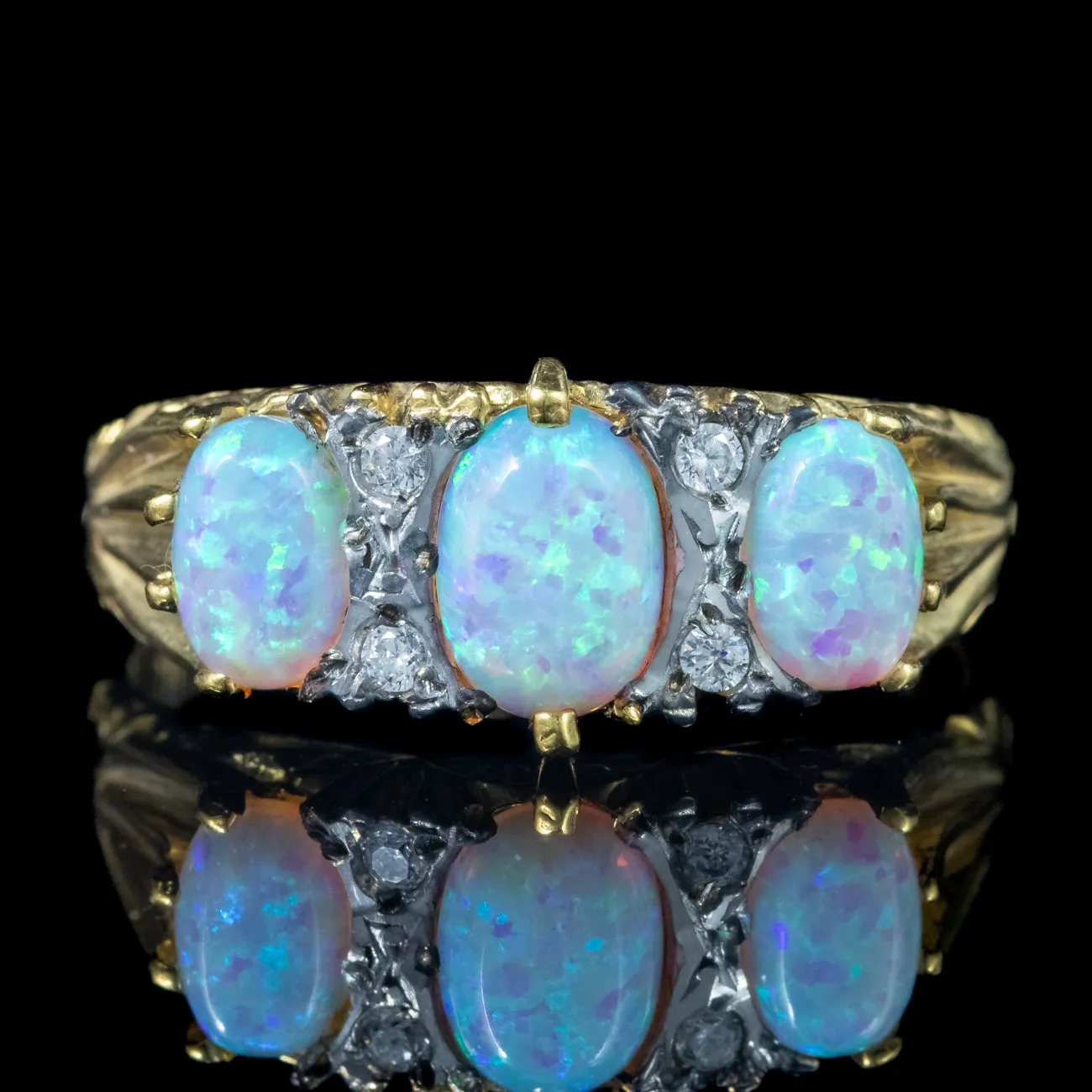 Victorian Style Opal Trilogy Ring 18ct Gold On Silver