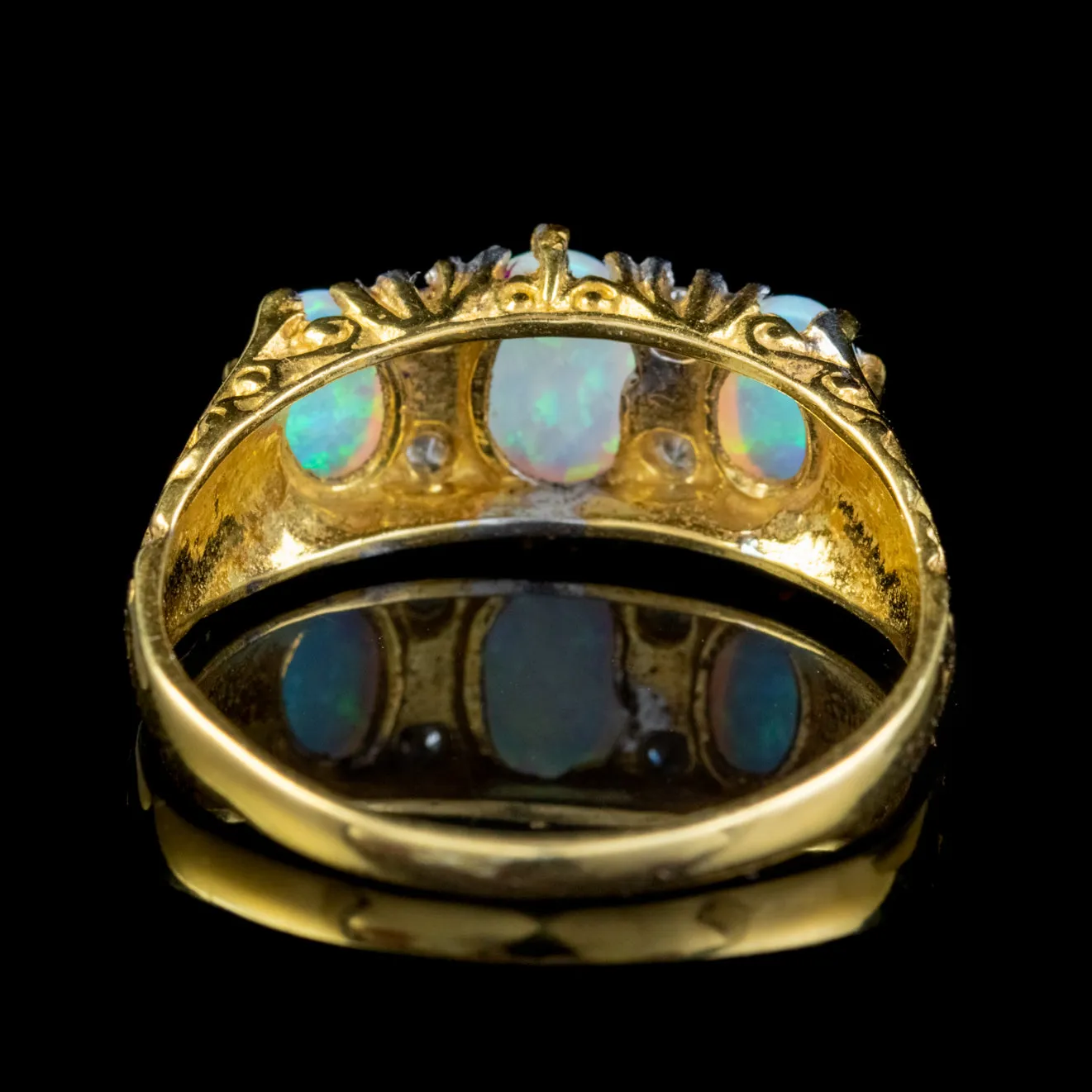 Victorian Style Opal Trilogy Ring 18ct Gold On Silver