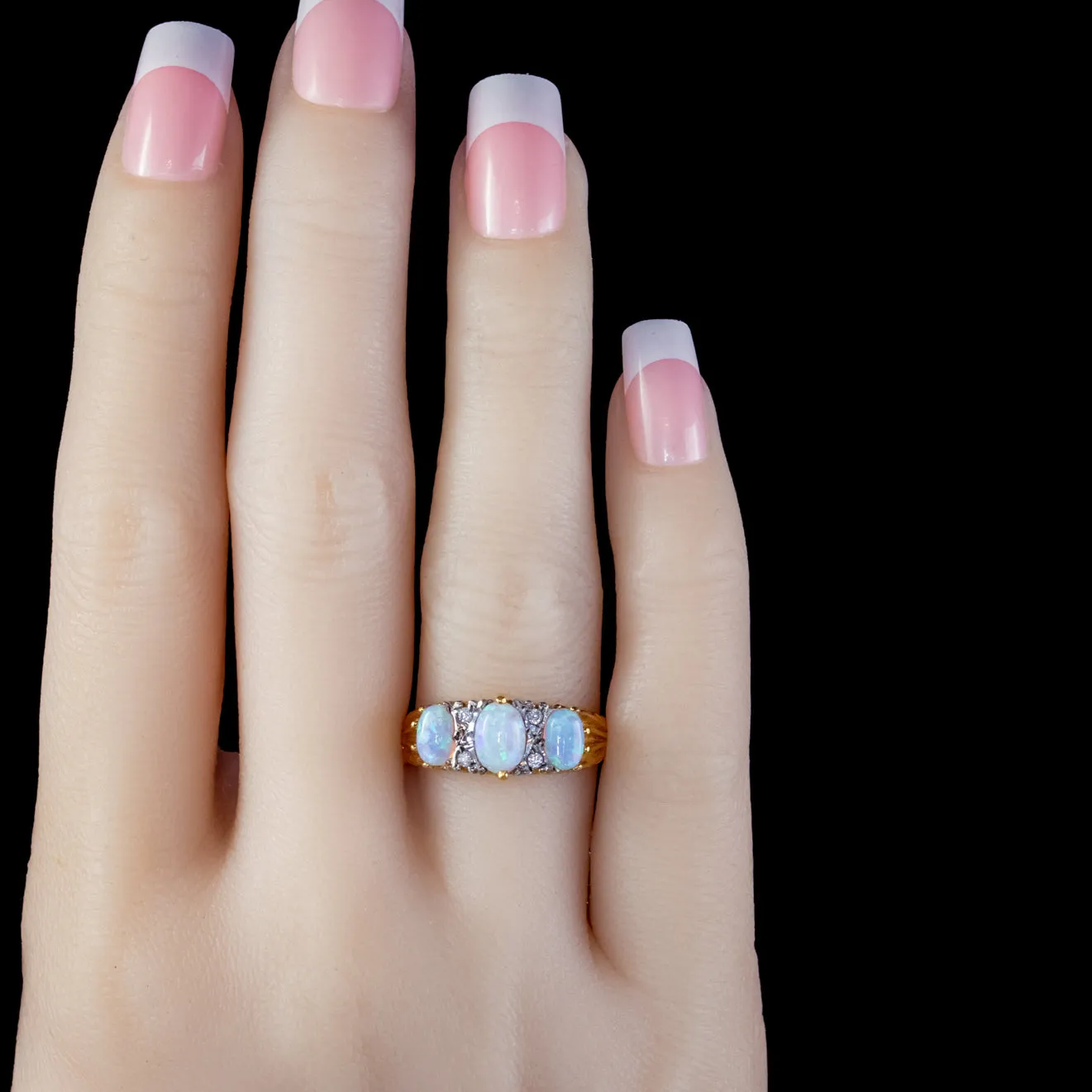 Victorian Style Opal Trilogy Ring 18ct Gold On Silver