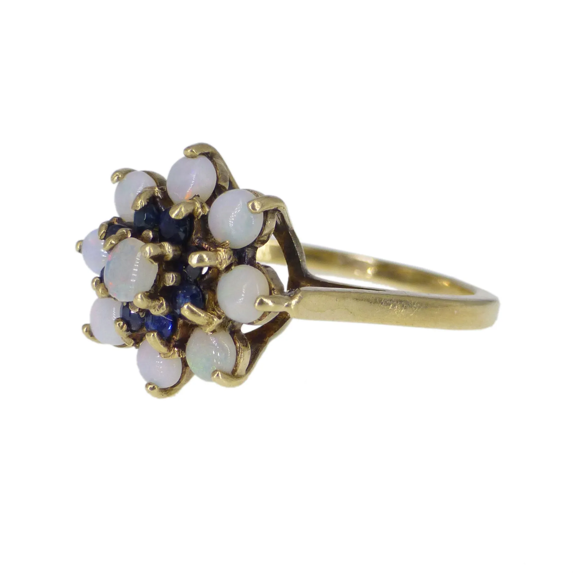Vintage 1970s 9ct Gold Opal & Sapphire Cluster Ring