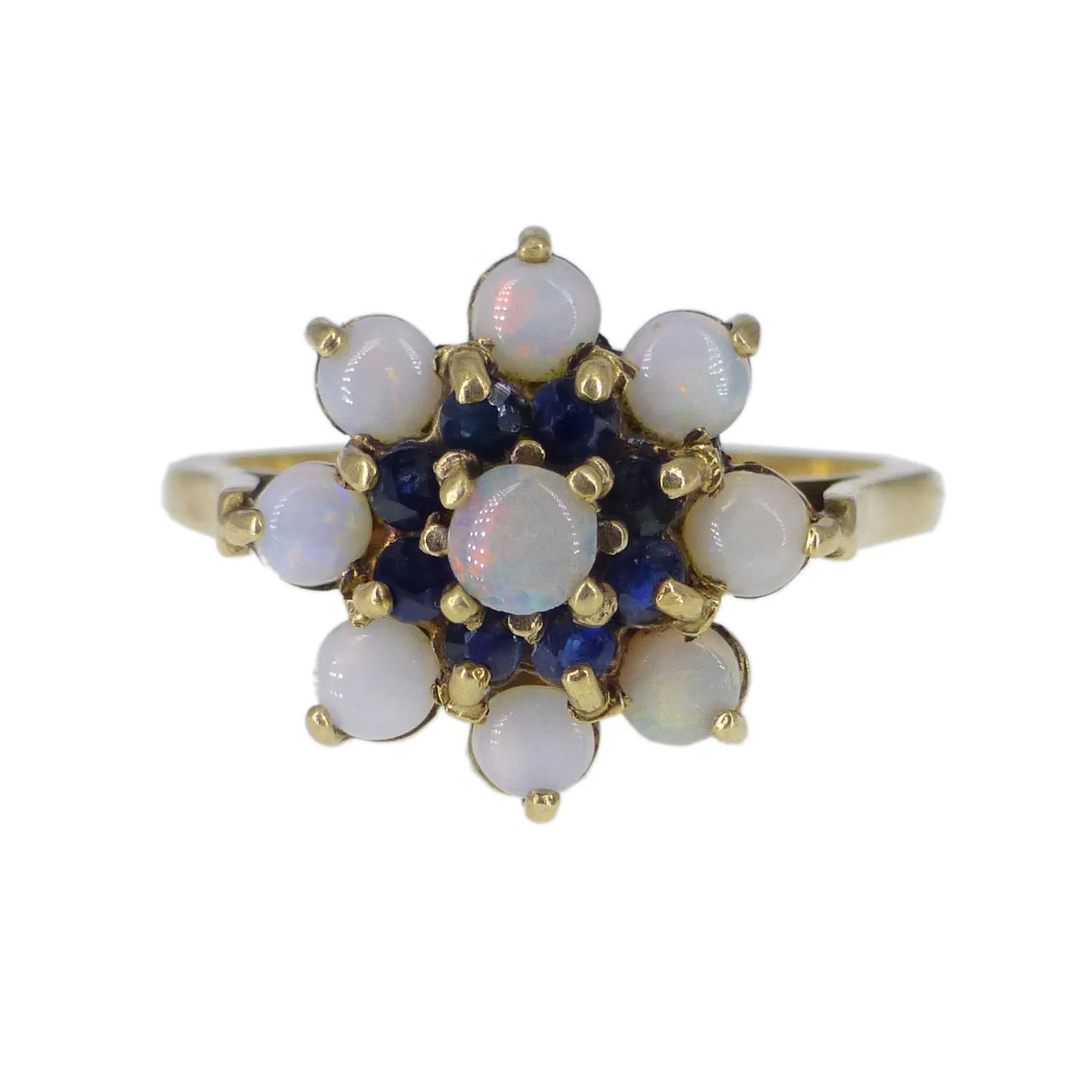 Vintage 1970s 9ct Gold Opal & Sapphire Cluster Ring