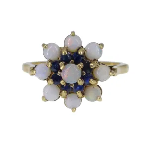 Vintage 1970s 9ct Gold Opal & Sapphire Cluster Ring