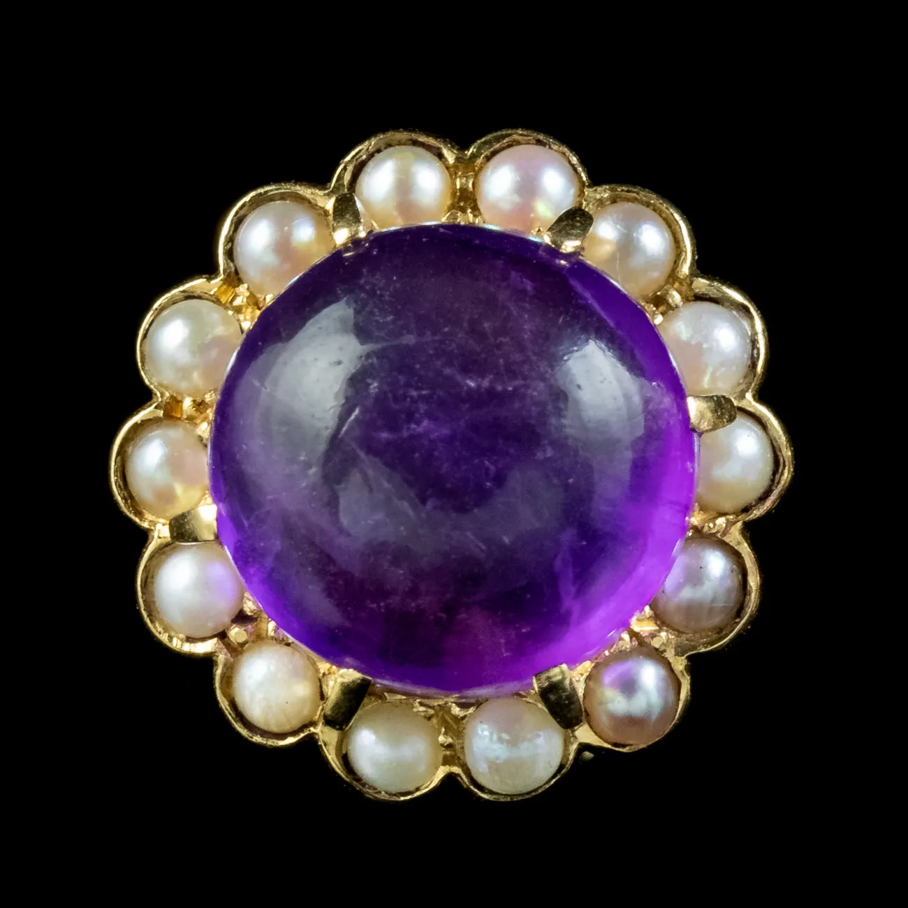 Vintage Amethyst Pearl Flower Stud Earrings 18ct Gold Circa 1970