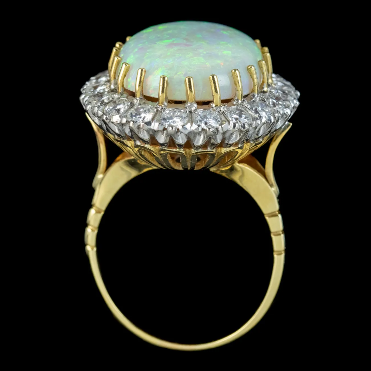 Vintage Opal Diamond Cocktail Ring 20ct Opal 2ct Diamond