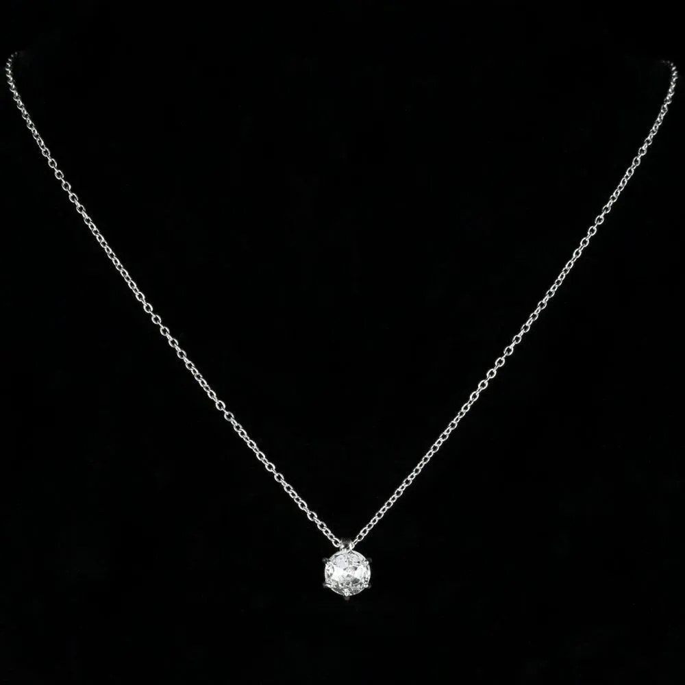 Vintage Paste Solitaire Pendant Necklace Platinum Plated