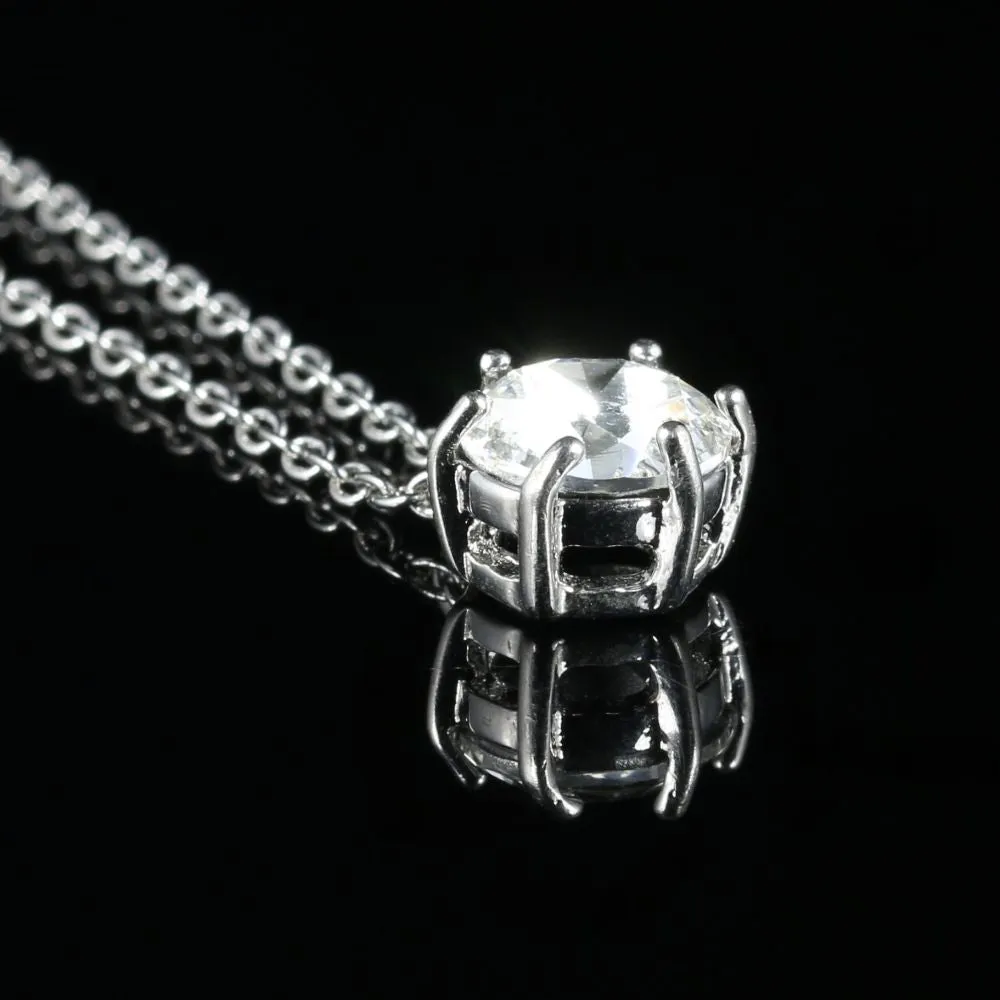 Vintage Paste Solitaire Pendant Necklace Platinum Plated